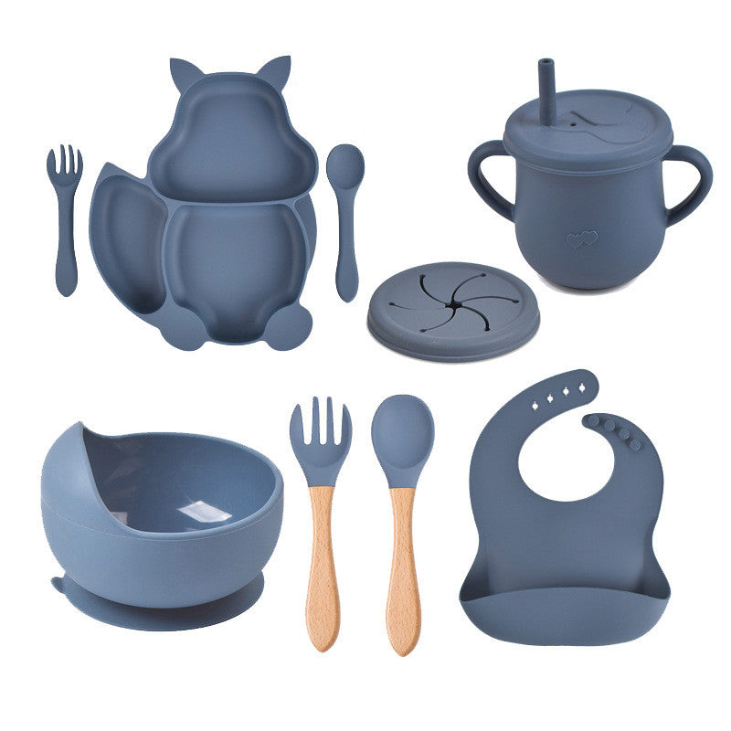 8 Pieces Silicone Squirrel baby meal set